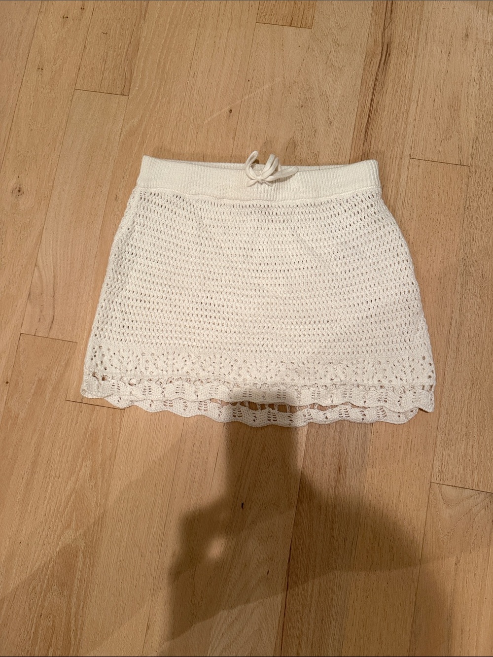 Hollister Cream Crochet Drawstring Mini Skirt